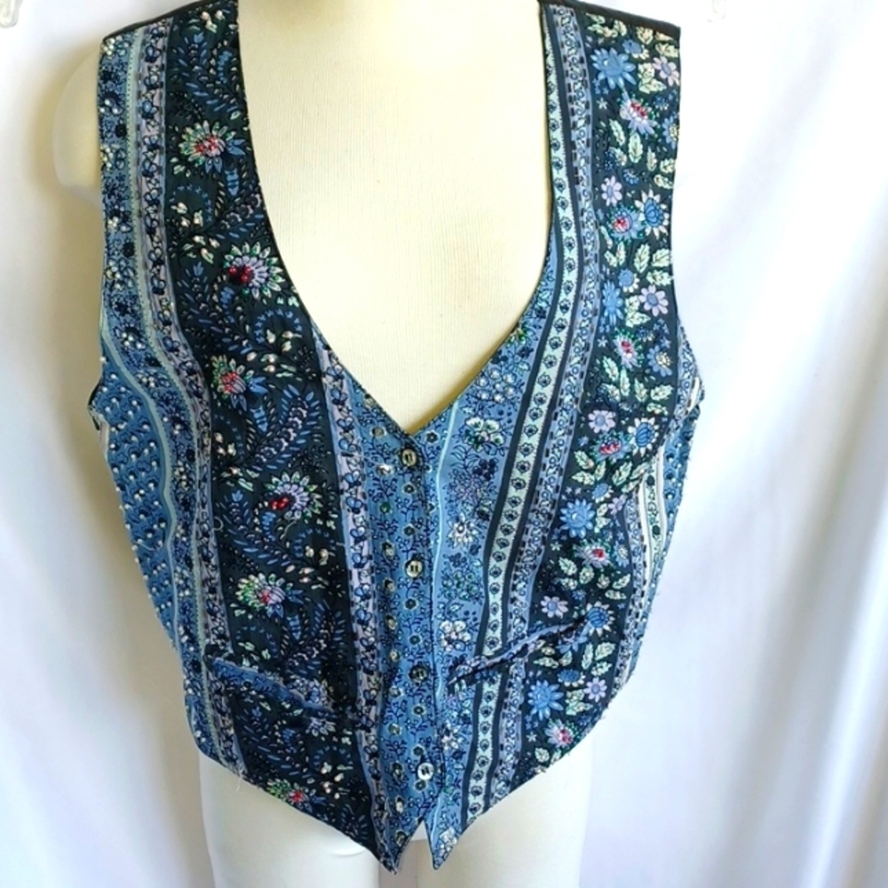 Carolina Colours Artsy Bohemian Chic Vest Sz S Colorful Pearls/sequins, 20" PTP